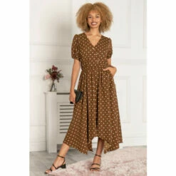 Jolie Moi Brown Natural Nana Hanky Hem Dress