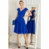 Jolie Moi Blue Cap Sleeve Scalloped Lace Dress