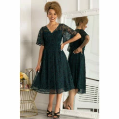 Jolie Moi Blue Flare Sleeve Lace Midi Dress