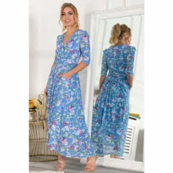 Jolie Moi Blue Ressie Dip Hem Maxi Dress