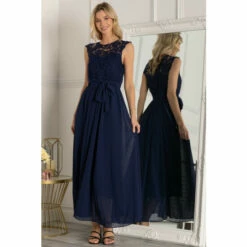 Jolie Moi Blue Cap Sleeve Lace Bodice Maxi Dress