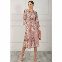 Jolie Moi Jasmine Pink Long Sleeve Mesh Dress