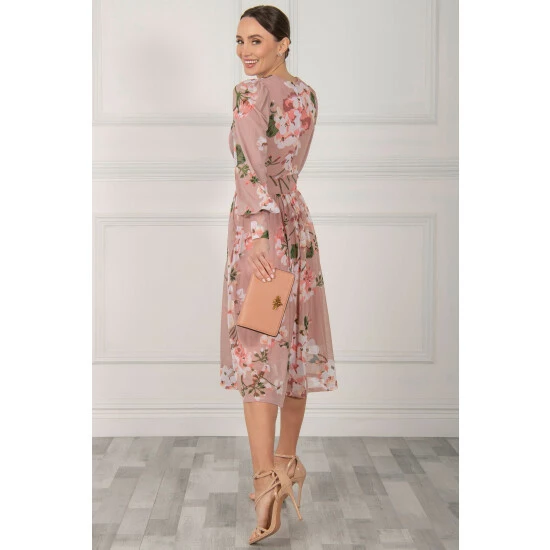 Jolie Moi Jasmine Pink Long Sleeve Mesh Dress 4 Jolie Moi Jasmine Pink Long Sleeve Mesh Dress - Image 2