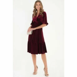 Jolie Moi Red Twist Front Tiered Hem Velvet Dress -Jolie Moi Shop unnamed file 1929