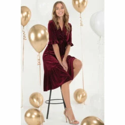 Jolie Moi Red Twist Front Tiered Hem Velvet Dress -Jolie Moi Shop unnamed file 1931