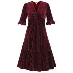 Jolie Moi Red Twist Front Tiered Hem Velvet Dress -Jolie Moi Shop unnamed file 1932