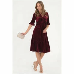 Jolie Moi Red Twist Front Tiered Hem Velvet Dress -Jolie Moi Shop unnamed file 1933