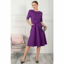 Jolie Moi Purple Maayan Fold Neck Dress -Jolie Moi Shop unnamed file 1938