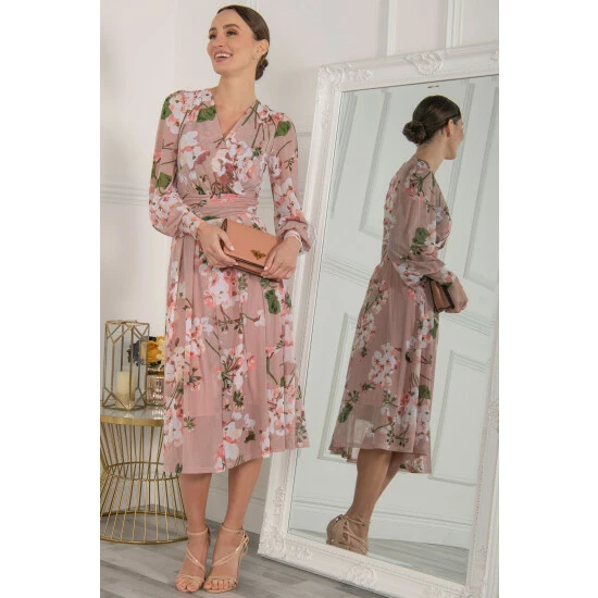 Jolie Moi Jasmine Pink Long Sleeve Mesh Dress 7 Jolie Moi Jasmine Pink Long Sleeve Mesh Dress - Image 5