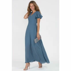 Jolie Moi Blue Flare Sleeve Chiffon Maxi Dress