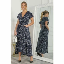 Jolie Moi Blue Wrap Dip Hem Maxi Dress
