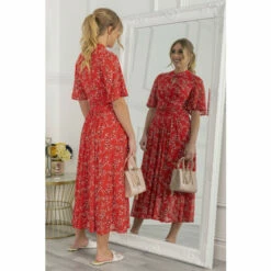 Jolie Moi Carina Red Key Hole Neck Mesh Dress -Jolie Moi Shop unnamed file 2046