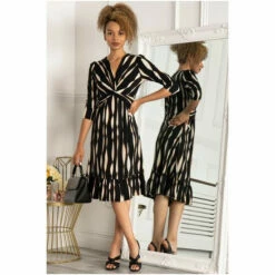 Jolie Moi Printed 3/4 Sleeve Black Flare Dress -Jolie Moi Shop unnamed file 2067