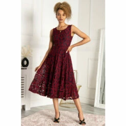 Jolie Moi Red Lace Flare Hem Midi Dress -Jolie Moi Shop unnamed file 2087