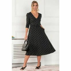 Jolie Moi Delylah Black V-Neck Midi Dress