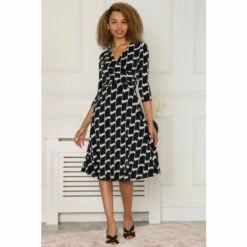 Jolie Moi Petra 3/4th Sleeve Ruched Black Dress -Jolie Moi Shop unnamed file 21