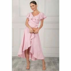Jolie Moi Pink Vella Frill Wrap Maxi Dress