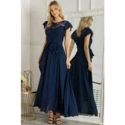 Jolie Moi Blue Crochet Lace Bodice Maxi Dress