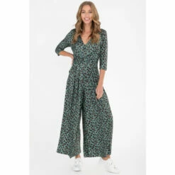 Jolie Moi Green Animal Print Wrap Front Jumpsuit