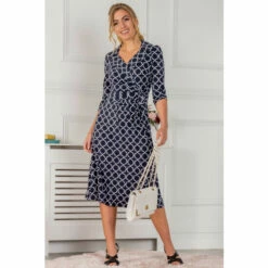 Jolie Moi Blue Sylvie Wrap Collar Dress