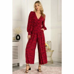 Jolie Moi Red Gael Long Sleeve Jumpsuit