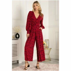 Jolie Moi Red Gael Long Sleeve Jumpsuit -Jolie Moi Shop unnamed file 2272