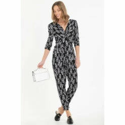 Jolie Moi Cheryl Animal Print Black Jumpsuit