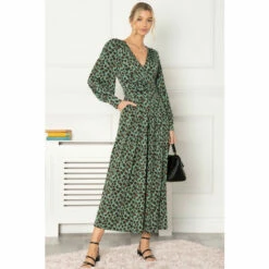 Jolie Moi Green Giselda Animal Print Jumpsuit