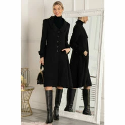 Jolie Moi Retro Collar Fit & Flare Black Coat