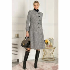 Jolie Moi Textured Tweed Fit & Flare Black Coat -Jolie Moi Shop unnamed file 2361
