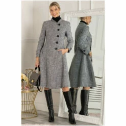 Jolie Moi Textured Tweed Fit & Flare Black Coat -Jolie Moi Shop unnamed file 2364