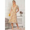 Jolie Moi Kaylynn Yellow Wrap Mesh Dress