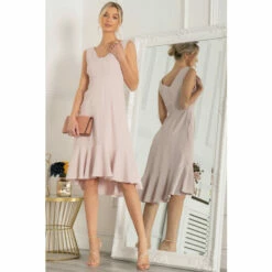 Jolie Moi Pink Palmer Dip Hem Shift Dress