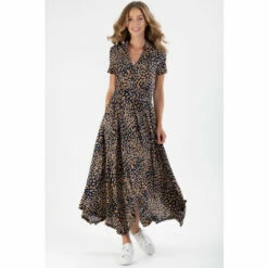 Jolie Moi V-Neck Hanky Maxi Brown Dress
