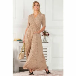 Jolie Moi Kendall Brown Wrap Front Maxi Dress