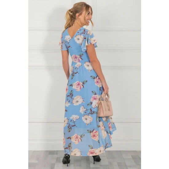 Jolie Moi Blue Eliza Dip Hem Mesh Maxi Dress 4 Jolie Moi Blue Eliza Dip Hem Mesh Maxi Dress - Image 2