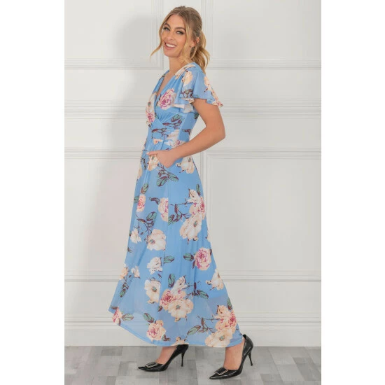 Jolie Moi Blue Eliza Dip Hem Mesh Maxi Dress 5 Jolie Moi Blue Eliza Dip Hem Mesh Maxi Dress - Image 3
