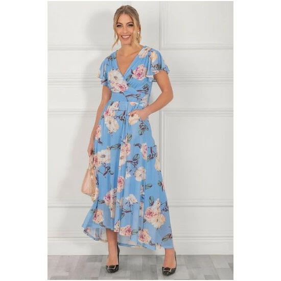 Jolie Moi Blue Eliza Dip Hem Mesh Maxi Dress 8 Jolie Moi Blue Eliza Dip Hem Mesh Maxi Dress - Image 6