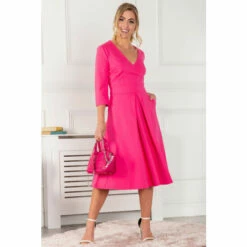 Jolie Moi Pink Paige 3/4 Sleeve Wrap Dress -Jolie Moi Shop unnamed file 415