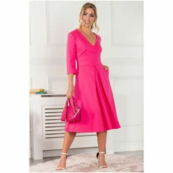 Jolie Moi Pink Paige 3/4 Sleeve Wrap Dress -Jolie Moi Shop unnamed file 419