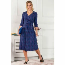 Jolie Moi Blue Sylvie Wrap Collar Dress
