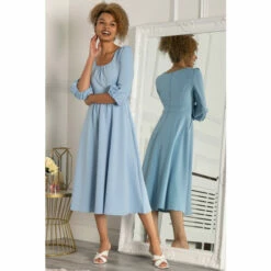 Jolie Moi Blue Bell Sleeve Flare Midi Dress