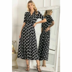 Jolie Moi Akayla Printed Jersey Maxi Black Dress