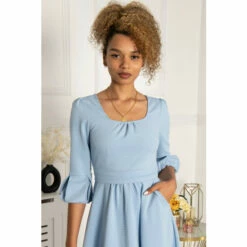 Jolie Moi Blue Bell Sleeve Flare Midi Dress -Jolie Moi Shop unnamed file 48