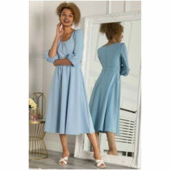 Jolie Moi Blue Bell Sleeve Flare Midi Dress -Jolie Moi Shop unnamed file 49