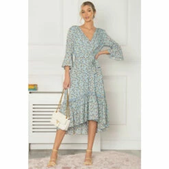 Jolie Moi Blue Geelan Tiered Hem Midi Dress