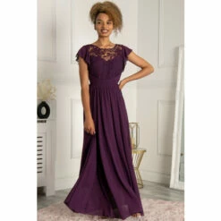 Jolie Moi Purple Crochet Lace Bodice Maxi Dress