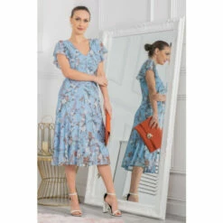 Jolie Moi Blue Colette Fit And Flare Mesh Dress