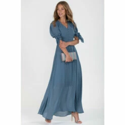 Jolie Moi Blue Puff Sleeve Chiffon Maxi Dress