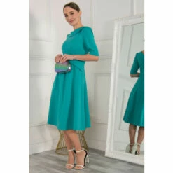 Jolie Moi Green Maayan Fold Neck Dress
